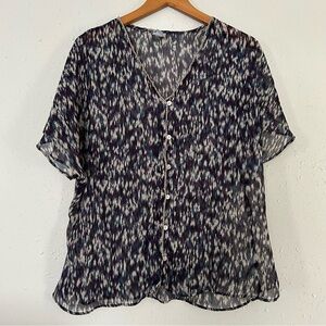 🦋 Converse One Star Purple Cream Button Down Short Sleeve Sheer Blouse Medium